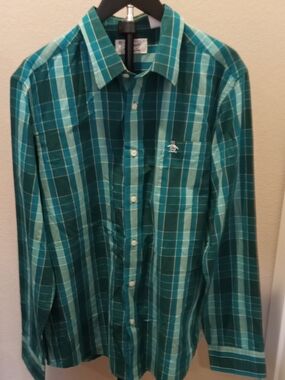 Original Penguin Teal and Gold Plaid Button-Down Shirt Men's Size XL